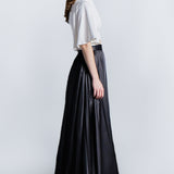 Silk Satin Side Maxi Skirt in Black