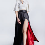 Silk Satin Side Maxi Skirt in Black