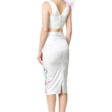 Embellished Silk Satin High Waisted Skirt