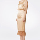Crystal Tassels Silk Satin Pencil Skirt in Champagne