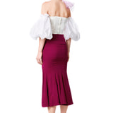 Silk Puffy Sleeves Strapless Bustier Top in White