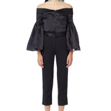 Silk Gazar Off Shoulder Bell Sleeves Top in Black