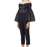 Silk Gazar Off Shoulder Bell Sleeves Top in Black