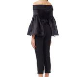 Silk Gazar Off Shoulder Bell Sleeves Top in Black