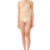 Silk Satin Corseted Bodysuit in Champagne