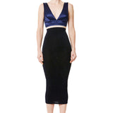 Silk Satin Plunging Neckline Bralet in Blue