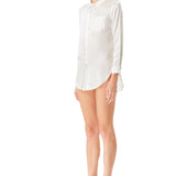 Silk Satin Single Pocket Blouse in White