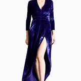 Silk Velvet Side Slit Robe Dress