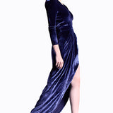 Silk Velvet Side Slit Robe Dress