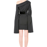 Asymmetrical Off Shoulder Bell Sleeves Mini Dress