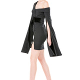 Asymmetrical Off Shoulder Bell Sleeves Mini Dress