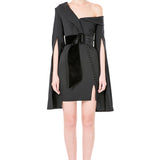 Asymmetrical Off Shoulder Bell Sleeves Mini Dress