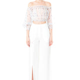 Side Slit High Waisted Trousers in White