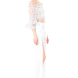 Side Slit High Waisted Trousers in White