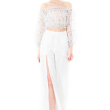 Side Slit High Waisted Trousers in White