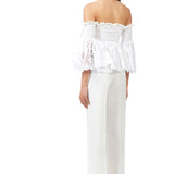 Broderie Cotton Bow Embellished Off Shoulder Top