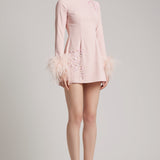 Feather Cuff Embellished Mini Dress in Blush Pink