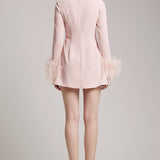 Feather Cuff Embellished Mini Dress in Blush Pink