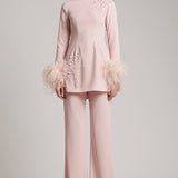 Wide Leg High Waisted Trousers in Blush Pink