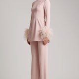 Wide Leg High Waisted Trousers in Blush Pink
