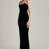 Scoop Neckline Silk Velvet Gown In Black