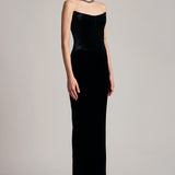 Scoop Neckline Silk Velvet Gown In Black