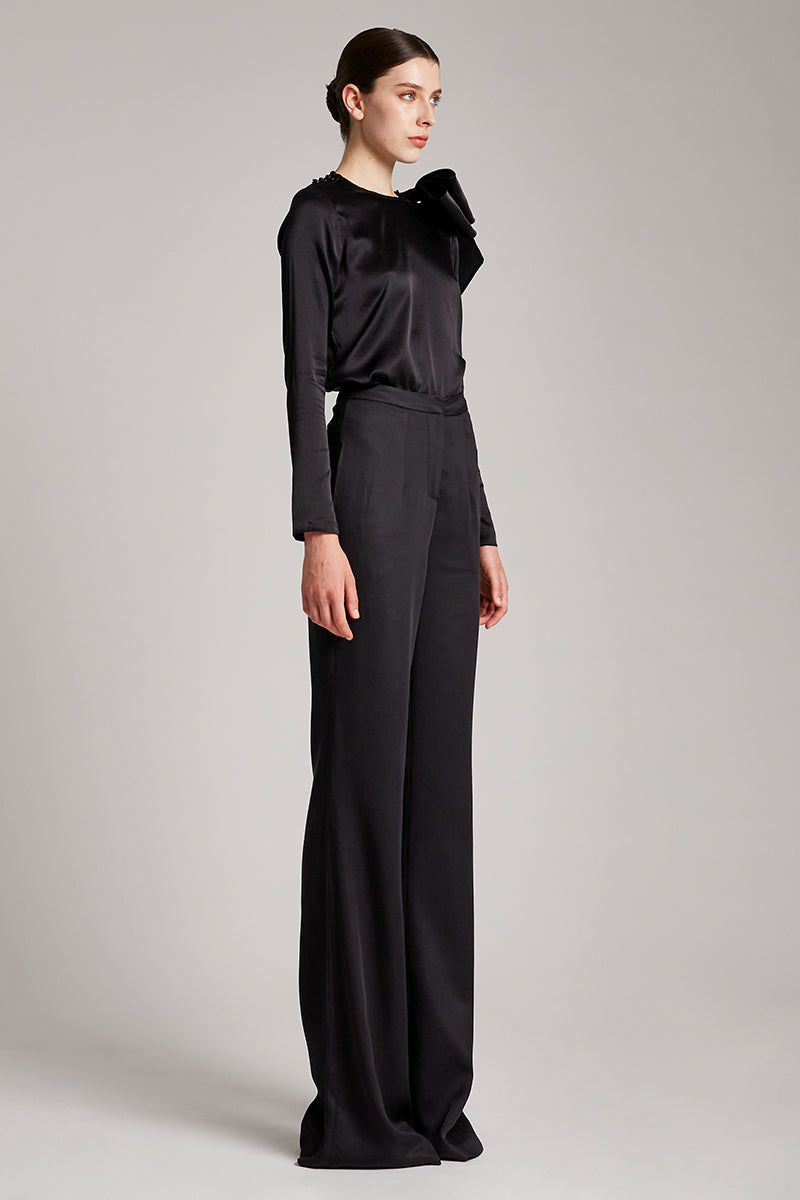 Wide Leg High Waisted Trousers in Black