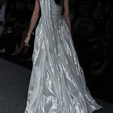 Side Ruched Ostrich Feather Embellished Side Slit Silver Line Silk Chiffon Dress in Silver