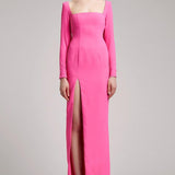Crystal Fringe Embellished Sleeves Open Back Square Neck Dress