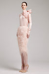 Ostrich Feather Embellished High Waisted Skirt in Baby Pink