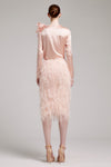 Ostrich Feather Embellished High Waisted Skirt in Baby Pink