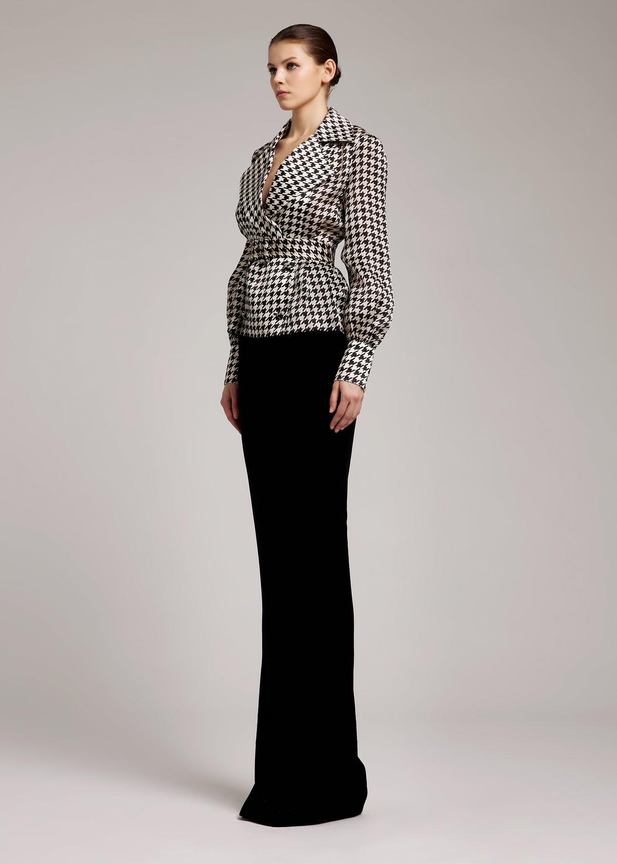 Houndstooth Print Silk Gazar Coat