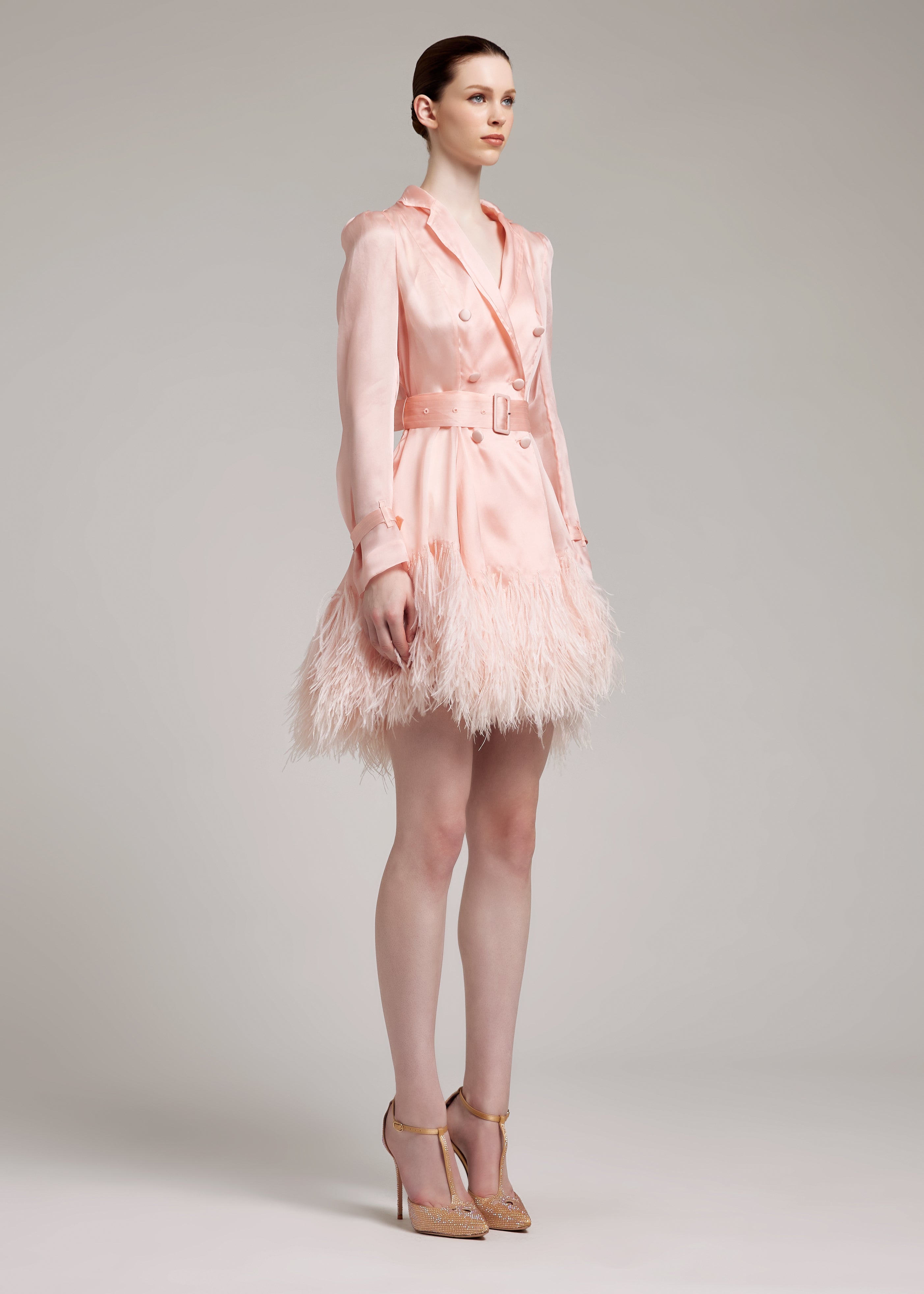 Ostrich Feathers Embellished Silk Gazar Mini Trench Dress – IVAN YOUNG