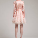 Ostrich Feathers Embellished Silk Gazar Mini Trench Dress