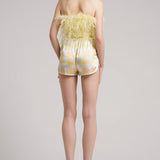 Ostrich Feather Embellished Strapless Top in Light Yellow