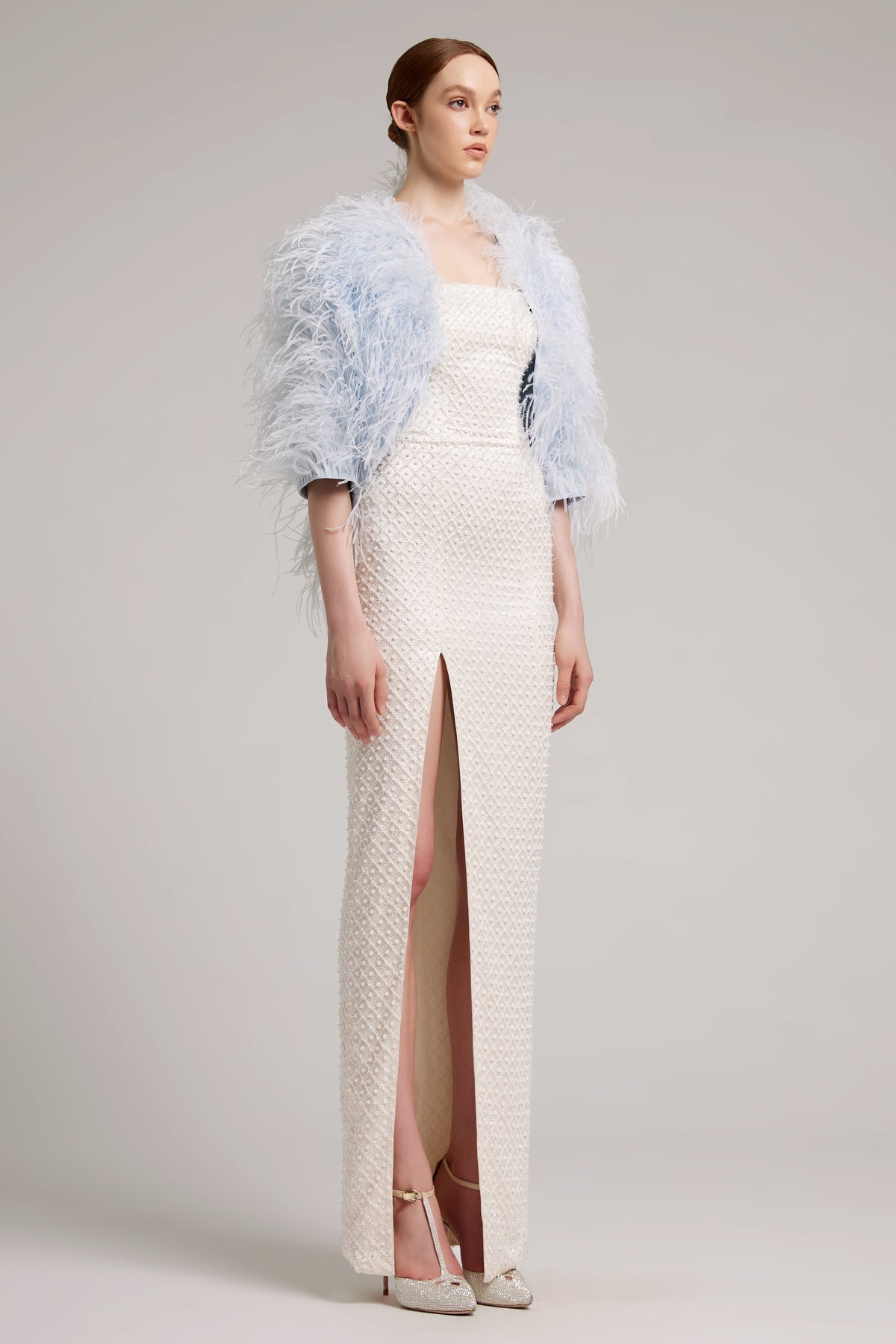 Ostrich Feather Bolero in Baby Blue