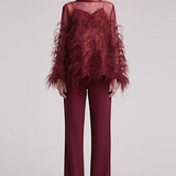 Wide Leg High Waisted Trousers in Maroon
