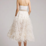Ostrich Feather Embellished Silk Gazar Skirt in White