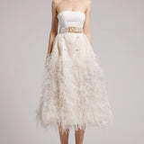 Ostrich Feather Embellished Silk Gazar Skirt in White