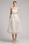 Ostrich Feather Embellished Silk Gazar Skirt in White