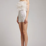 Ostrich Feather Embellished Strapless Top in White