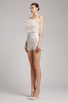 Ostrich Feather Embellished Strapless Top in White