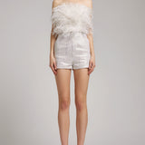 Ostrich Feather Embellished Strapless Top in White