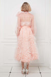 Ostrich Feather Embellished Silk Gazar Skirt in Pink