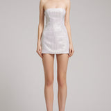 Rhinestone Embellished Tube Mini Dress in White