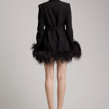 Feather Trimmed Blazer in Black