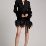 Feather Trimmed Blazer in Black