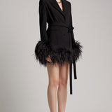Feather Trimmed Blazer in Black