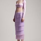 Tiered Crystal Fringe High Waisted Skirt in Lilac