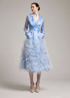 Silk Gazar Ostrich Feathers Embellished Trench Coat in Blue